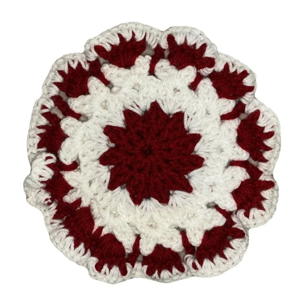 Handmade Hot Pad Pot Holder Trivet Round White Brown‎ 8